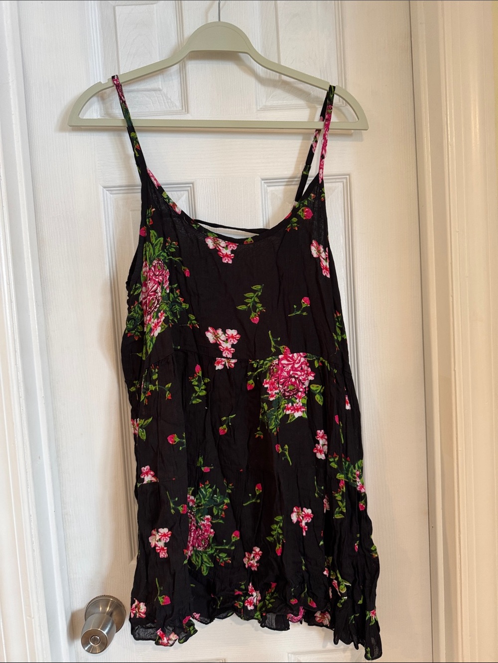 Floral Spaghetti Strap Mini Dress - Black with Pink Floral
